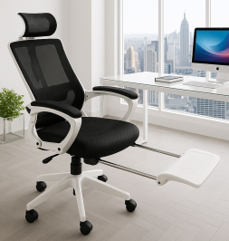 כסא מנהלים יוקרתי עם הדום נשלף דגם XP-50 צבע לבן שחור במכירה מוקדמת 21 ימי עסקים Americanstyle