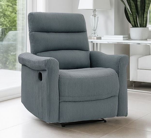 כורסת טלוויזיה מרופדת עם ריקליינר נשלף דגם EasyComfort צבע אפור כהה מתצוגה ועודפים