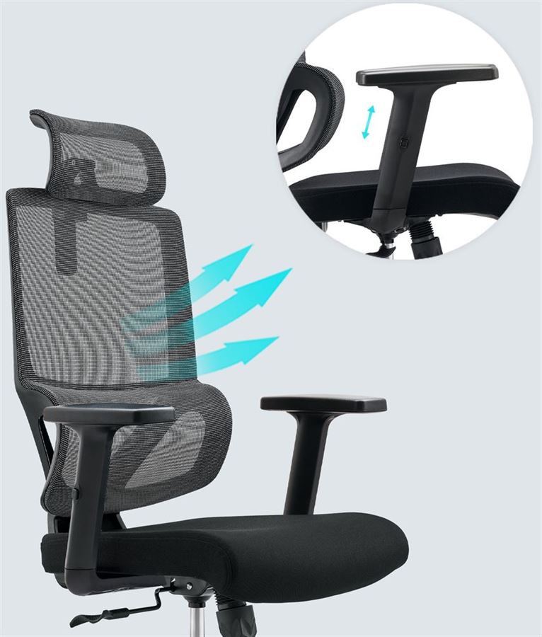 כסא מנהלים גבוה עם כרית תמיכה וידיות מתכווננות דגם XP-8 מתצוגה ועודפים