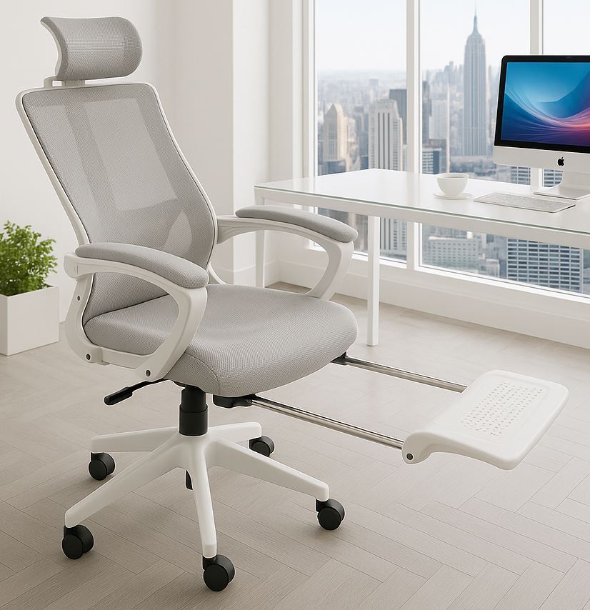 כסא מנהלים יוקרתי עם הדום נשלף דגם XP-50 צבע לבן אפור במכירה מוקדמת 21 ימי עסקים