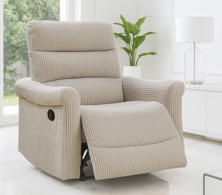 כורסת טלוויזיה מרופדת עם ריקליינר נשלף דגם EasyComfort צבע בז' מתצוגה ועודפים