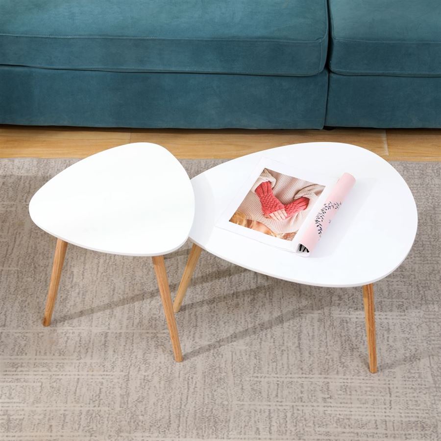 זוג שולחנות קפה דגם COFFEE צבע לבן בשילוב עץ מתצוגה ועודפים