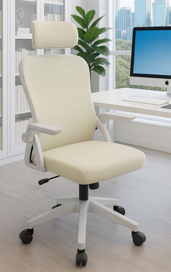 כסא מנהלים עם ידיות מתכווננות דגם XP-30 צבע בז' בשילוב לבן מתצוגה ועודפים