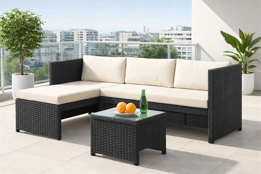 מערכת ישיבה פינתית לחצר דגם SANTA MONICA צבע שחור במכירה מוקדמת 45 ימי עסקים