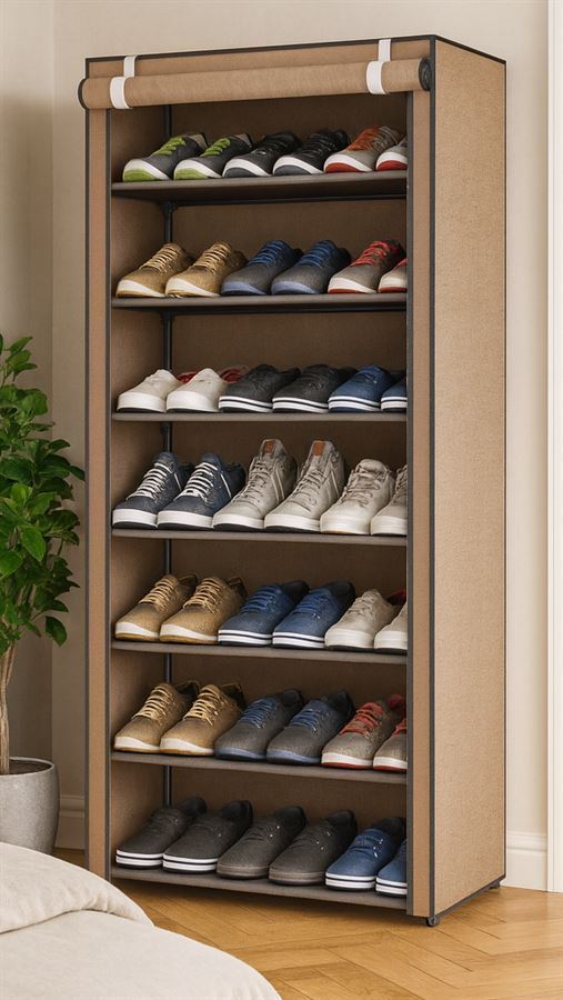 ארונית נעליים 7 קומות עם כיסוי בד במכירה מוקדמת 21 ימי עסקים