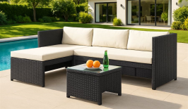 מערכת ישיבה פינתית לחצר דגם SANTA MONICA צבע שחור במכירה מוקדמת 45 ימי עסקים Americanstyle