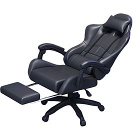 כסא גיימינג איכותי עם הדום נשלף לרגליים דגם PRO13 עם גב גבוה בצבע שחור מתצוגה ועודפים Americanstyle