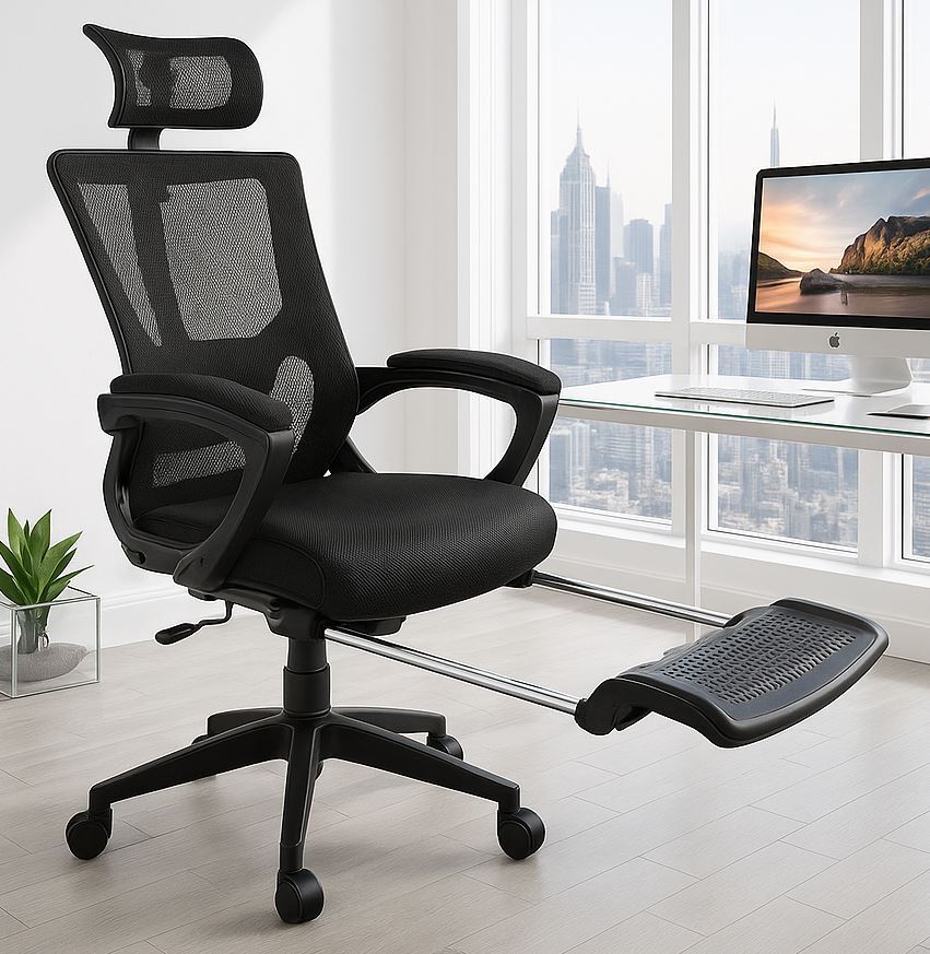 כסא מנהלים יוקרתי עם הדום נשלף דגם XP-50 צבע שחור במכירה מוקדמת 21 ימי עסקים