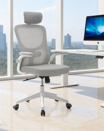 כסא מנהלים עם ידיות מתכווננות ומשענת ראש דגם XP-32 צבע לבן-אפור במכירה מוקדמת 21 ימי עסקים Americanstyle